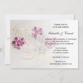 偽物のホワイトパールとピンクダイヤモンドのボタンのウェディング 招待状 (正面)