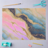 偽物の大理石 ネイビー アクア ピンク ゴールド 薄葉紙 (クラフト)