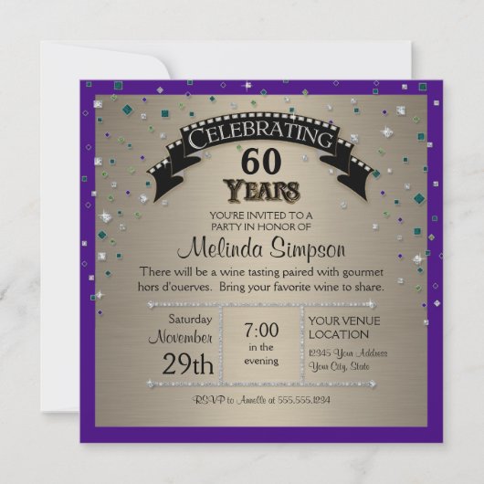 偽物の宝石が散りばめられたパーティーで誕生日をお祝いしよう 招待状 (正面)