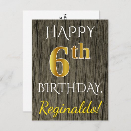 偽物の木、偽物の金 6歳の誕生日 + オーダーメイドの名前 ポストカード (正面/裏面)