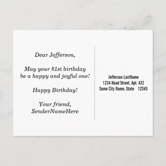 偽物の木、偽物の金 81歳の誕生日 + オーダーメイド名前 ポストカード (裏面)