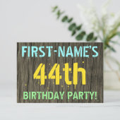 偽物の木、塗装されたテキストの外観、44歳の誕生日+名前 招待状 (スタンド正面)