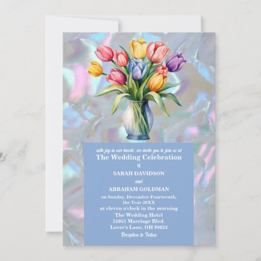 偽物の真珠の虹色のウェディングドレス 招待状 (正面)