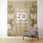 偽物の金と白の風船 50歳の誕生日 タペストリー (インサイチュ)