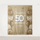 偽物の金と白の風船 50歳の誕生日 タペストリー (正面)
