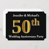 偽物の金に見えるようなデザインの50周年結婚記念日パーティー 招待状 (正面/裏面)
