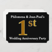 偽物の金に見える最初の結婚記念日パーティー 招待状 (正面/裏面)