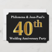 偽物の金に見える40周年結婚記念日パーティー 招待状 (正面)