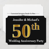 偽物の金に見える50周年結婚記念日パーティー 招待状 (正面/裏面)