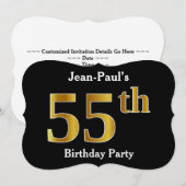 偽物の金に見える55歳の誕生日パーティー + オーダーメイドの名前 招待状 (正面/裏面)