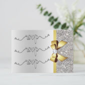 偽物の金のリボン 銀のスパンコール ウェディング RSVP (スタンド正面)