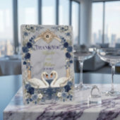 偽物の金の弓 ネイビーブルーのスワン 大理石効果 サンキューカード