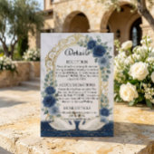 偽物の金の弓 & 大理石 ネイビーブルー 花柄 エンクロージャーカード