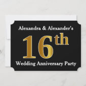 偽物の金の装いの16周年結婚記念日パーティー 招待状 (正面)