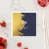 偽物の金を使ったネイビーブルーのモノグラムのウェディング(ドレス/装飾など) スタンダードカクテルナプキン (インサイチュ)