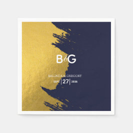 偽物の金を使ったネイビーブルーのモノグラムのウェディング(ドレス/装飾など) スタンダードカクテルナプキン