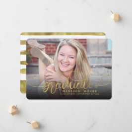 偽物の金を使ったフォーマルなスクリプトの卒業発表カード 案内状