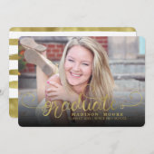 偽物の金を使ったフォーマルな筆記体での卒業発表カード 案内状 (正面/裏面)