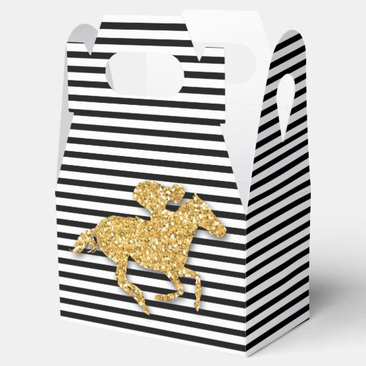 偽物の金グリッターのレース馬 ブラック&ホワイトのストライプ フェイバーボックス (オープン)