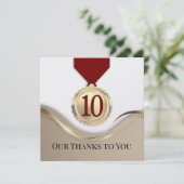 偽物の金メダル付き社員10周年カード 招待状 (スタンド正面)