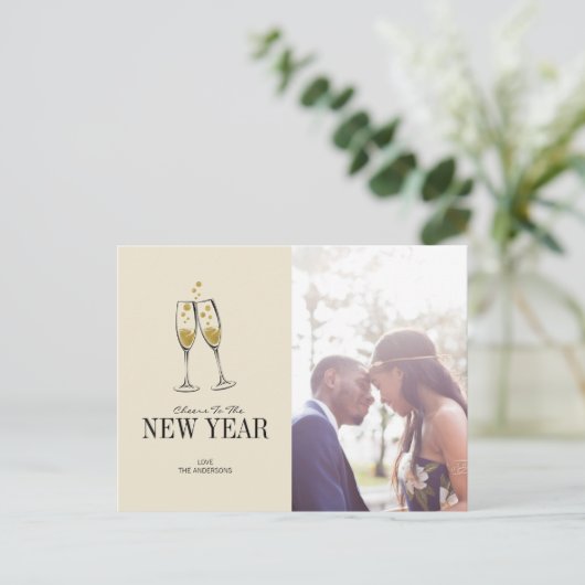 偽物の金箔で彩られたニューイヤーの写真ポストカード シーズンポストカード (スタンド正面)