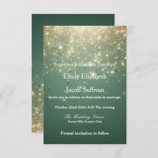 偽物の金箔のコンフェッティが散りばめられたエレガントなウェディング セーブザデート (正面/裏面)