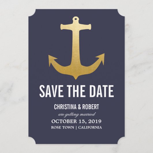 偽物の金箔の海軍アンカー・セーブ・ザ・デート セーブザデート (正面)