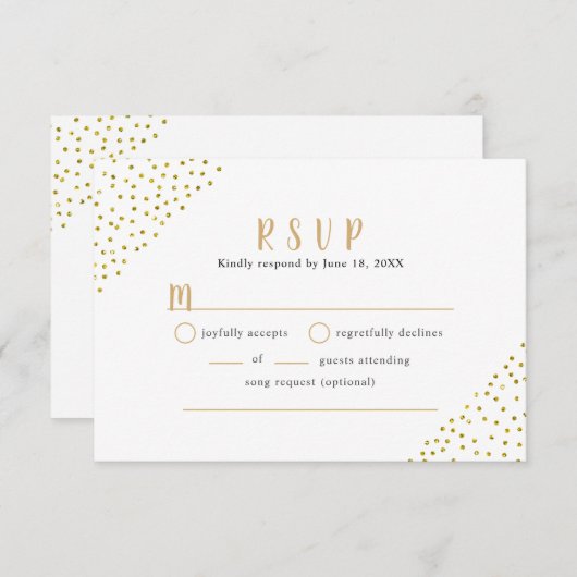 偽物の金箔の紙吹雪 ウェディング バフェー 出席確認 出欠カード (正面/裏面)