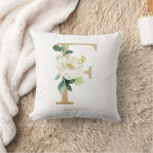 偽物の金箔の花模様のアルファベットFのイニシャル クッション (ブランケット)