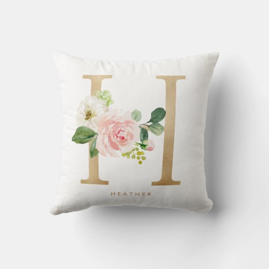 偽物の金箔の花模様のアルファベットHのイニシャル クッション (裏面)