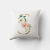 偽物の金箔の花模様のSのイニシャルが付いたベビー部屋の装飾 クッション (裏面)