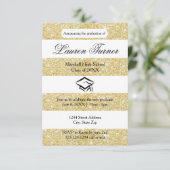 偽物の金箔 グリッター ストライプ - 3x5 卒業発表 招待状 (スタンド正面)