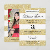 偽物の金箔 グリッター ストライプ - 3x5 卒業発表 招待状 (正面/裏面)