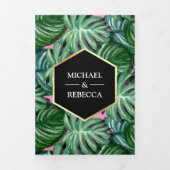 偽物の金箔 熱帯ヤシの葉の写真 ウェディング 三つ折り招待状 (カバー)