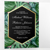 偽物の金箔 熱帯ヤシの葉の写真 ウェディング 三つ折り招待状 (内部最初)