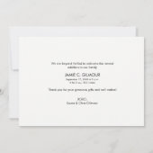 偽物の金色の感謝のメッセージが書かれたスクリプト ベイビーの写真 出生 案内状 (裏面)