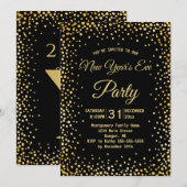 偽物の金色の紙吹雪 新年の夜のパーティー 招待状 (正面/裏面)
