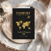 偽物の金色の結婚式招待状 航空券とパスポート風デザイン 招待状