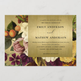 偽物の金色 ヴィンテージ レトロ バーガンディー 花柄 ウェディング 招待状