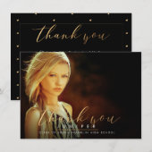 偽物の金 ブラシスクリプト 卒業 ありがとうカード 招待状 (正面/裏面)