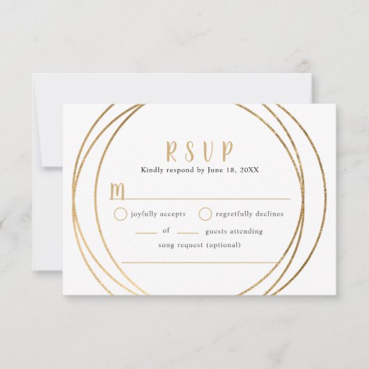 偽物の金 円形 幾何学的な結婚式の招待返信カード 出欠カード (正面)
