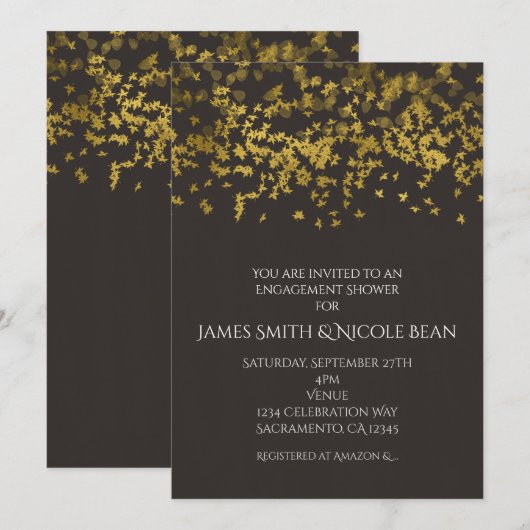 偽物の金 落ち葉 秋の素朴な招待状 招待状 (正面/裏面)