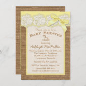 偽物の麻の布の象牙色のレース、黄色のベビーシャワーの招待状 招待状 (正面/裏面)
