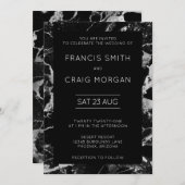 偽物の黒と銀のマーブル 現代の結婚式 招待状 (正面/裏面)