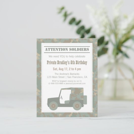 偽装軍隊プリント軍誕生会 招待状 (スタンド正面)