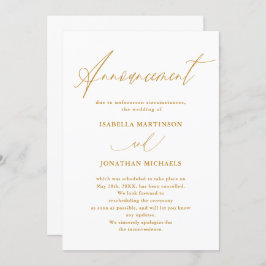 偽金のカリグラフィー結婚式中止のお知らせ 招待状