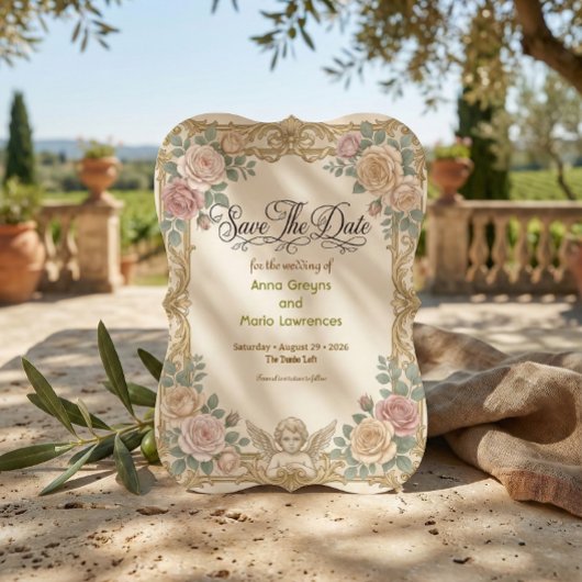 偽金の箔のバロック・ロココ天使 セーブザデート