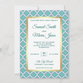 偽金箔の美しいターコイズブルーのモロッコ風結婚式招待状 招待状 (正面)