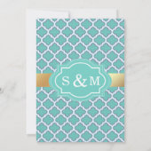 偽金箔の美しいターコイズブルーのモロッコ風結婚式招待状 招待状 (裏面)