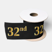 偽金色の「32nd」イベント番号（黒） サテンリボン (リール)